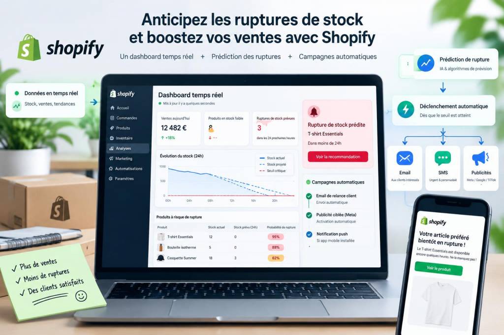 Comment configurer un dashboard temps réel pour prédire une rupture de stock sur shopify et déclencher des campagnes automatiques